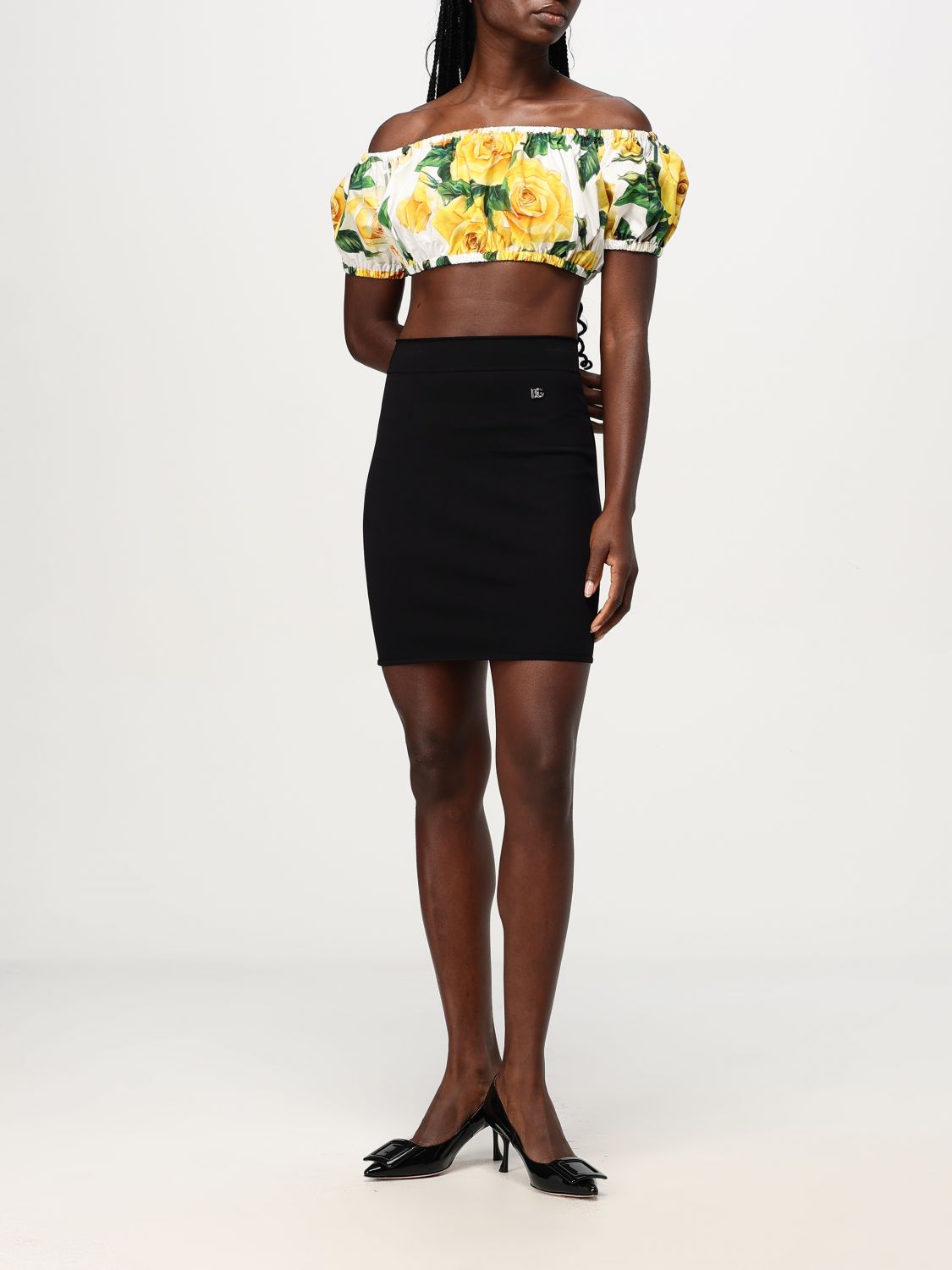 Floral-print cropped top - White
