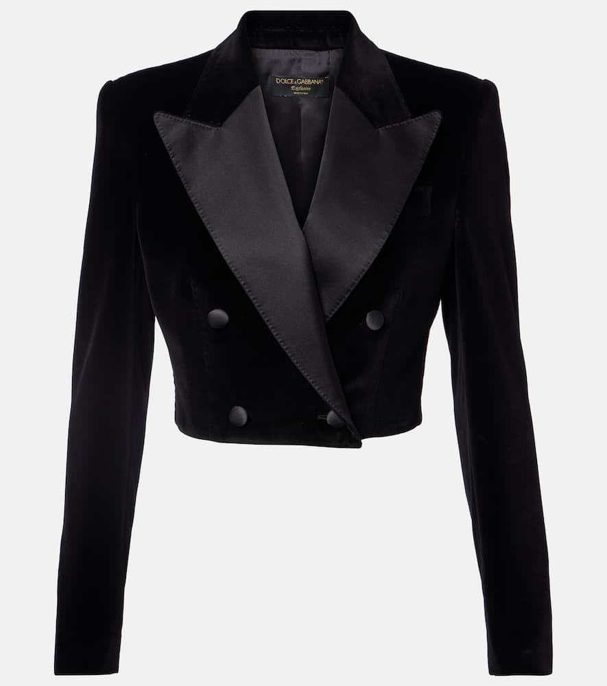 Cropped cotton-blend velvet blazer