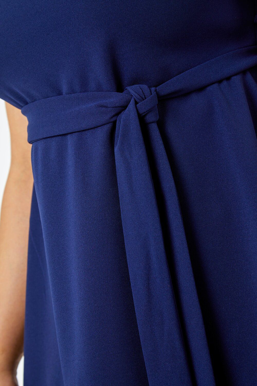 Roman Women's Curve Stretch Belted Peplum Top in Navy