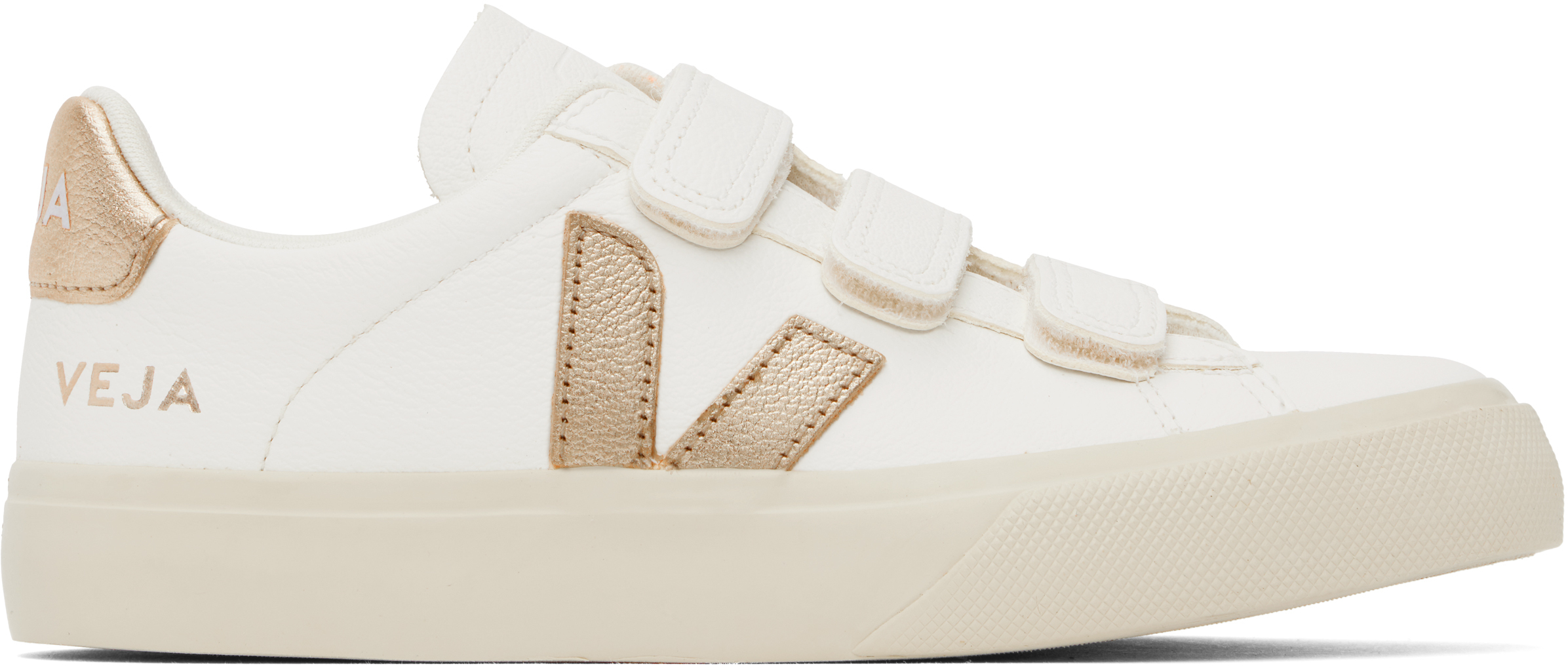 VEJA White & Gold Recife Leather Sneakers