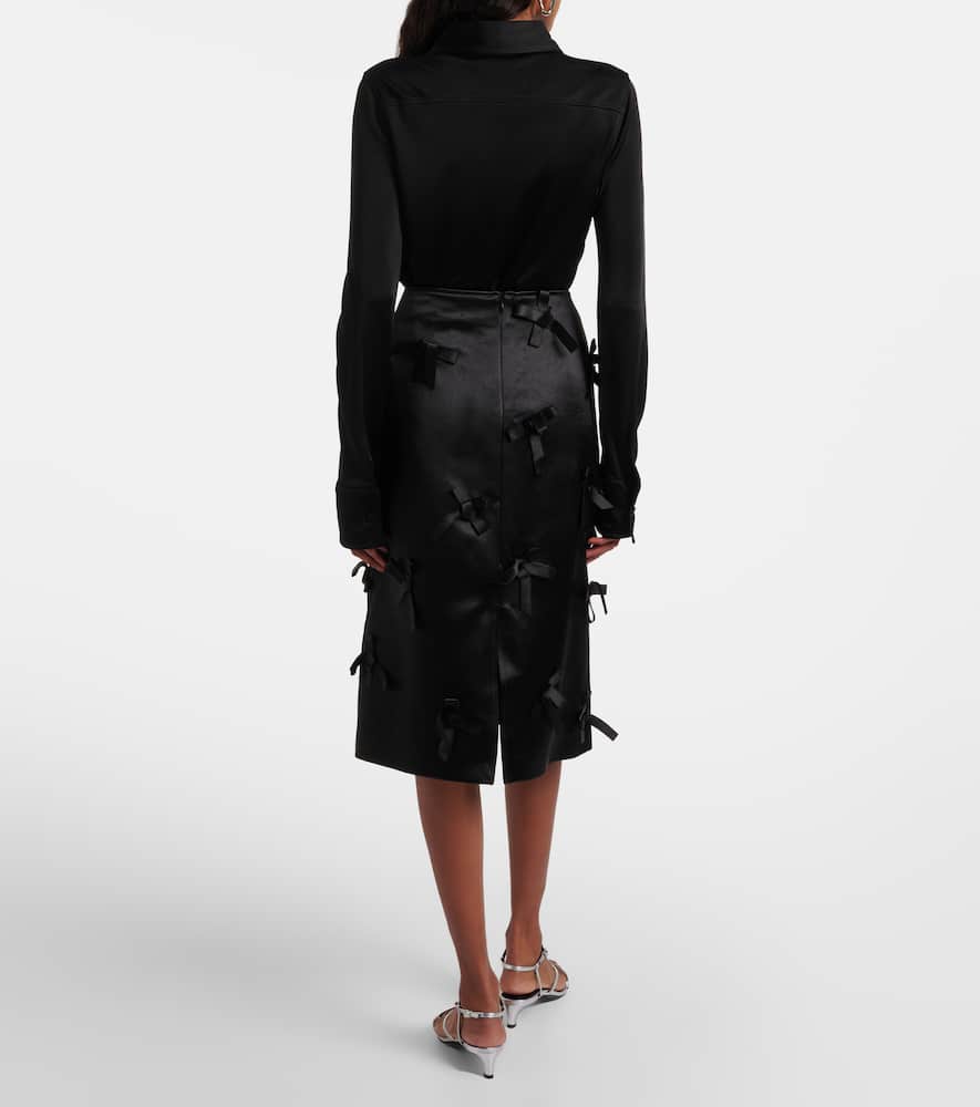 Bow-detail satin midi skirt