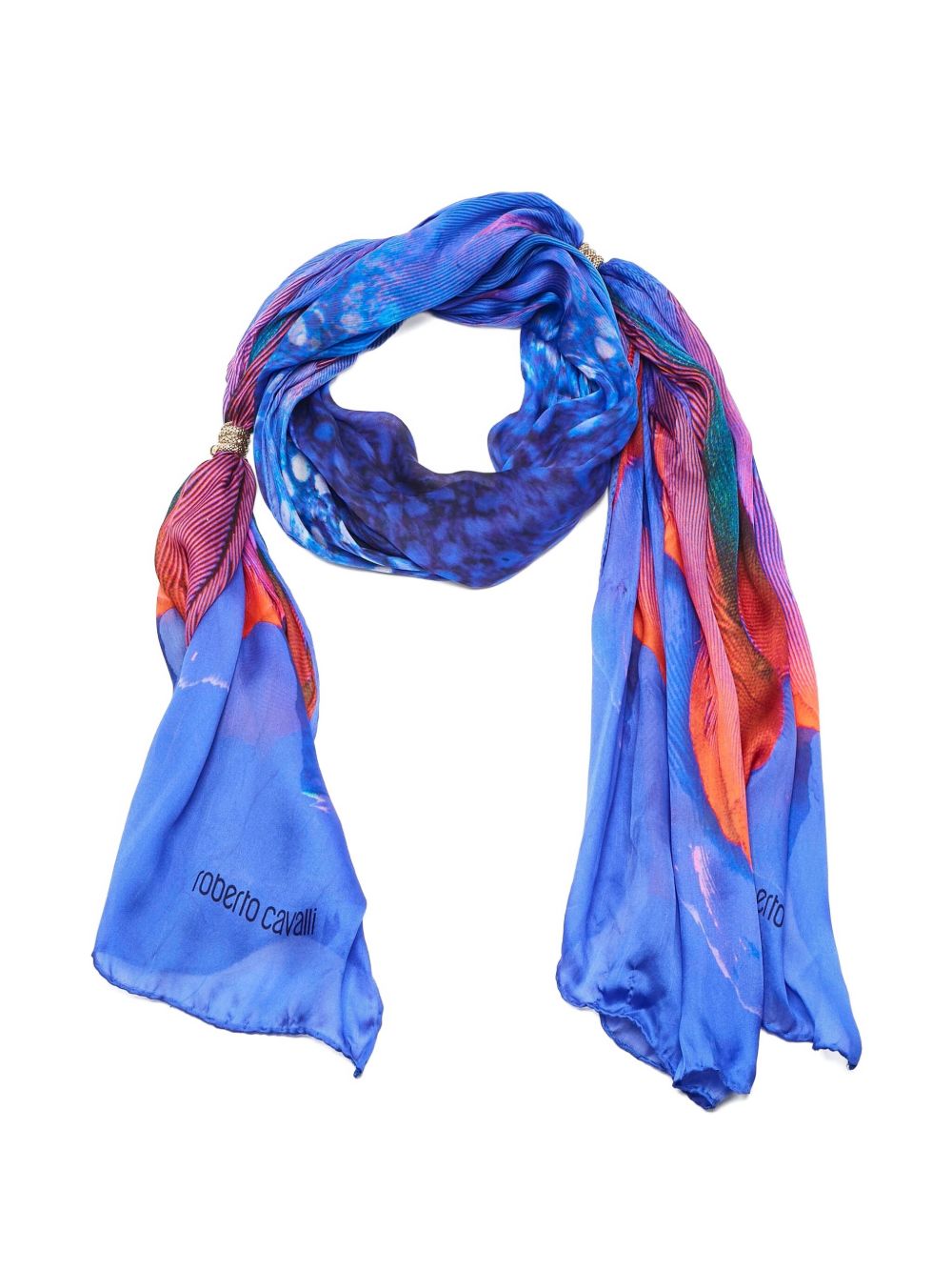 Ring-embellished silk scarf - Blue