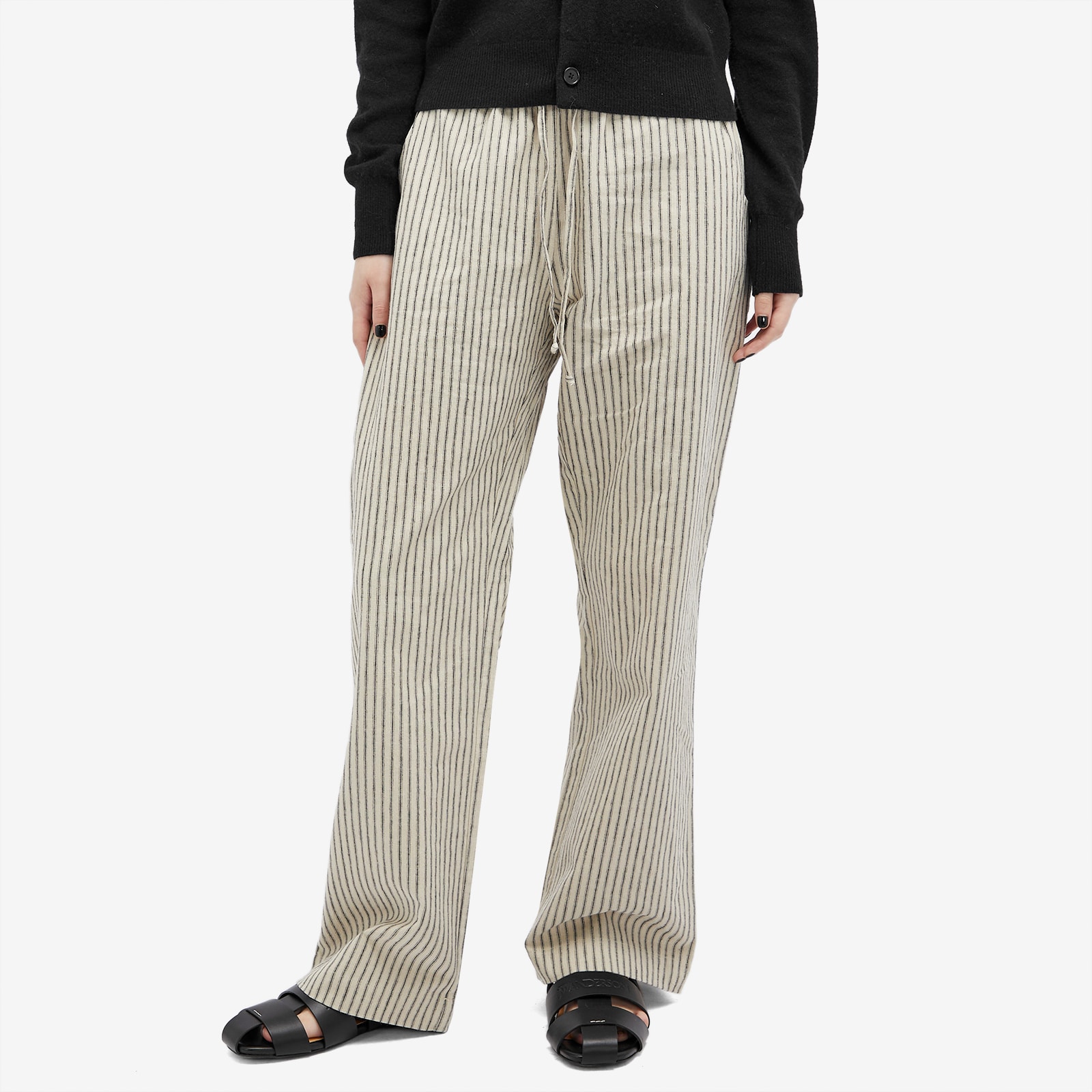 Women's Linen Stripe Drawstring Pant in Stone Stripe