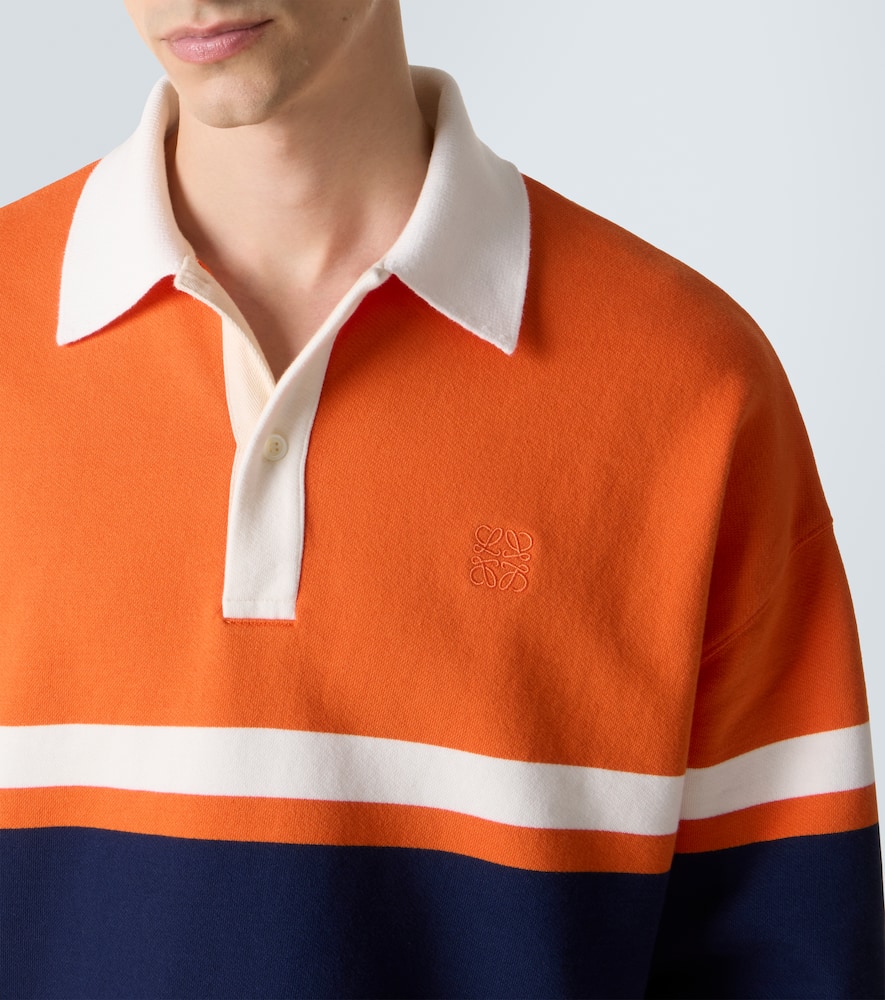 Striped cotton fleece polo sweater