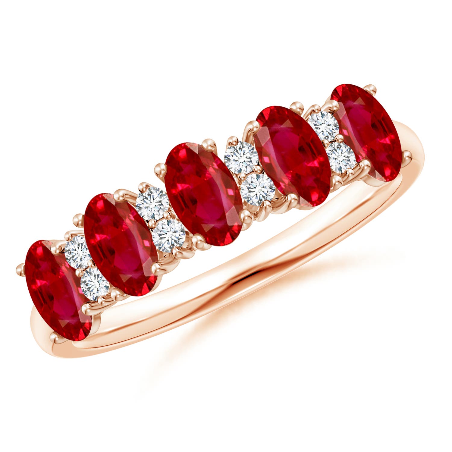 Angara 1.25 Carats Five Stone Ruby and Diamond Wedding Ring in 14K Rose Gold