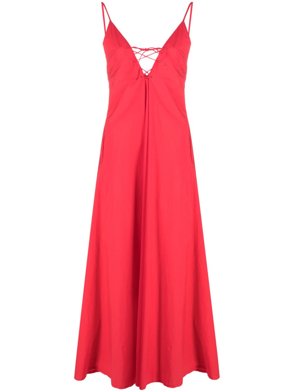 Lace-up A-line maxi dress - Red