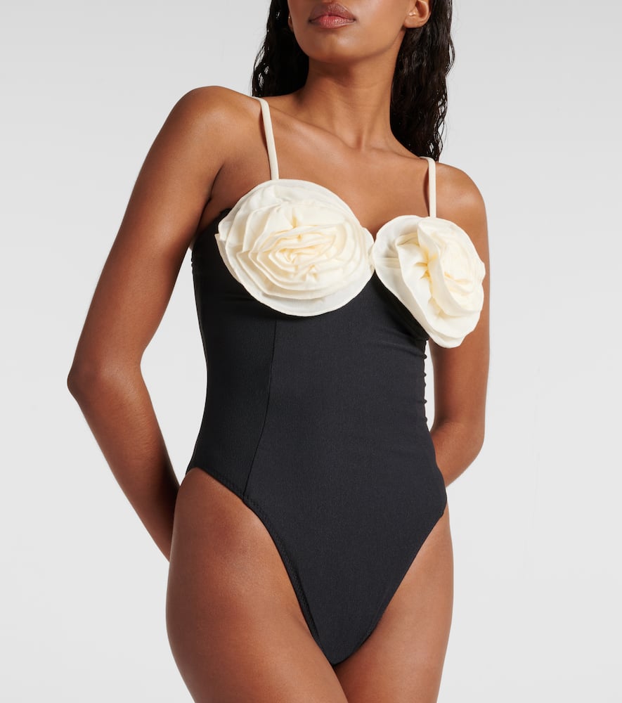 Floral-appliqué high-rise swimsuit