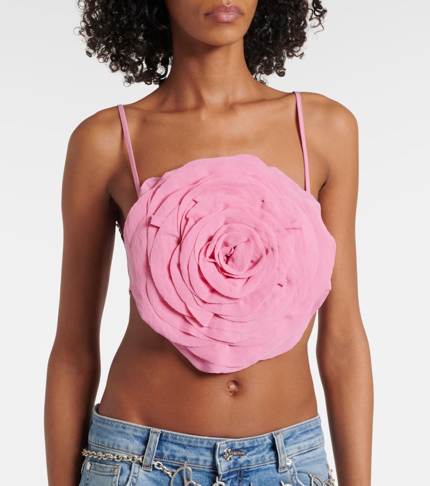 Floral-appliqué gabardine crop top