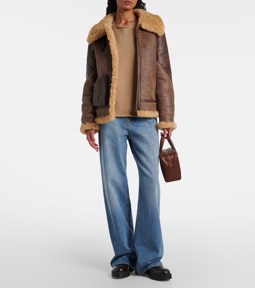 Shearling-trimmed leather jacket