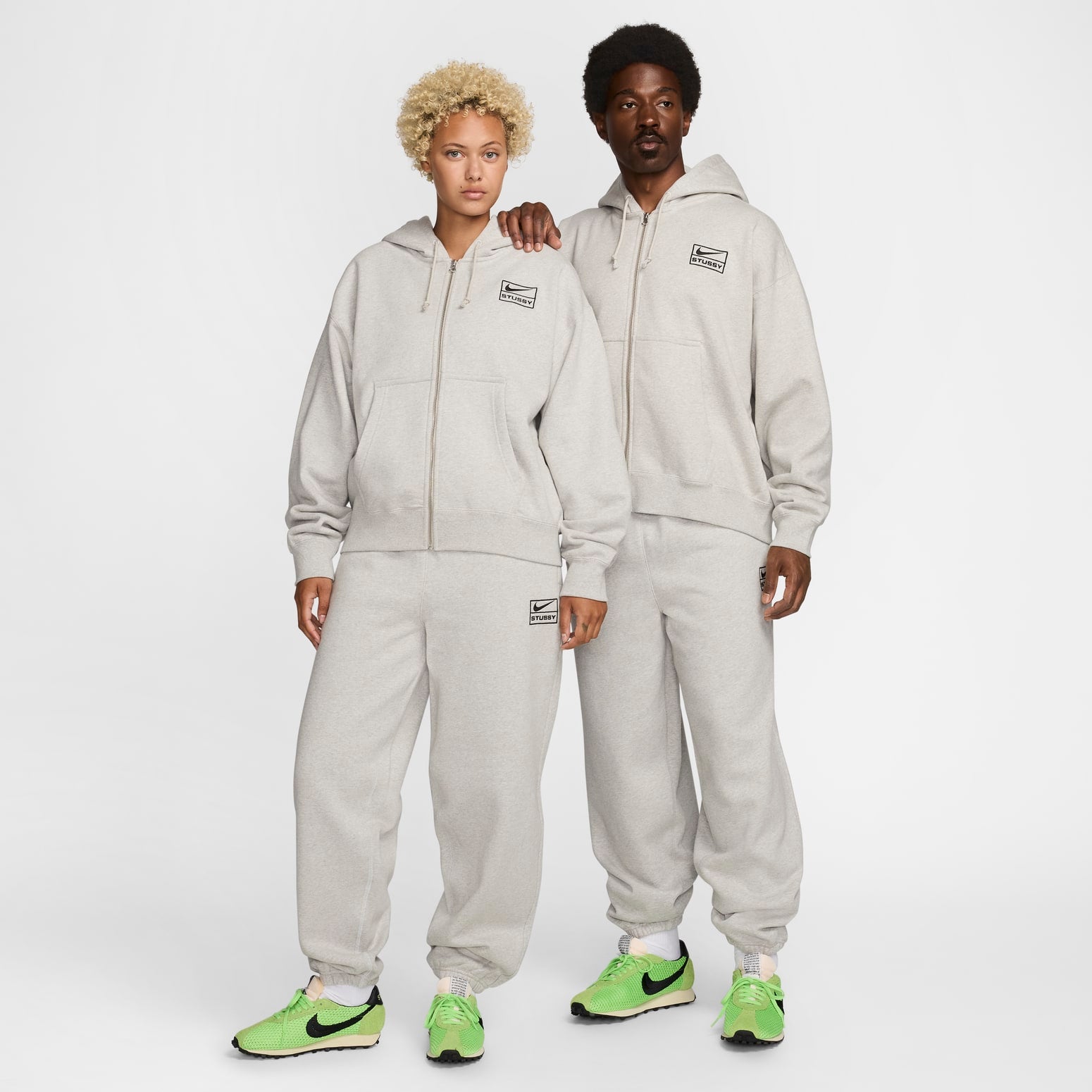 X Stussy SS24 Full-Zip Fleece Hoodie 'Grey Black'