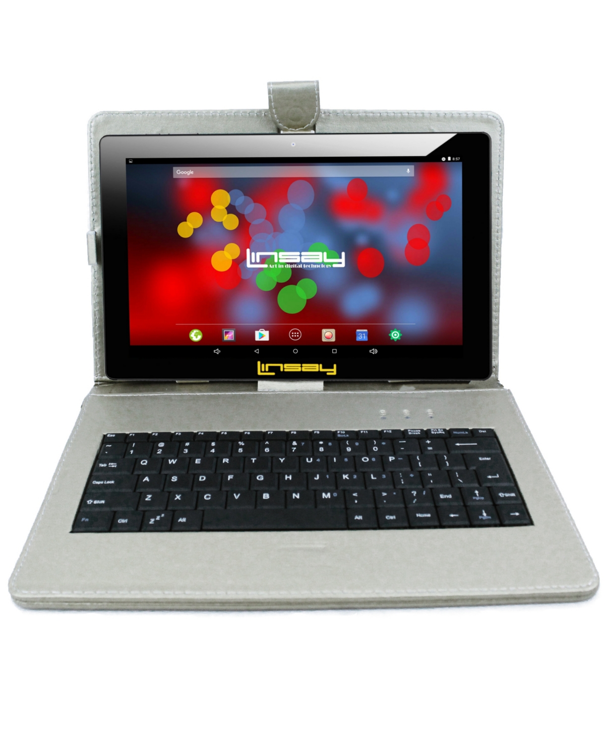 "New 10.1"" Tablet Octa Core 128GB Bundle with Exclusive Luxury Silver Keyboard and Newest Android 14 - Silver"