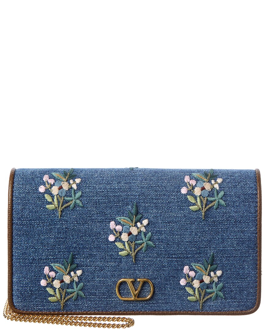 Vlogo Signature Mini Leather & Denim Wallet On Chain