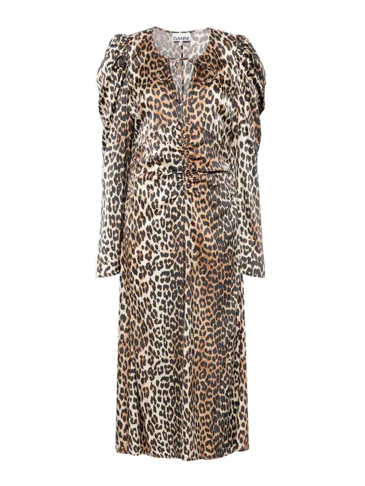 Printed Ruched Satin Dress