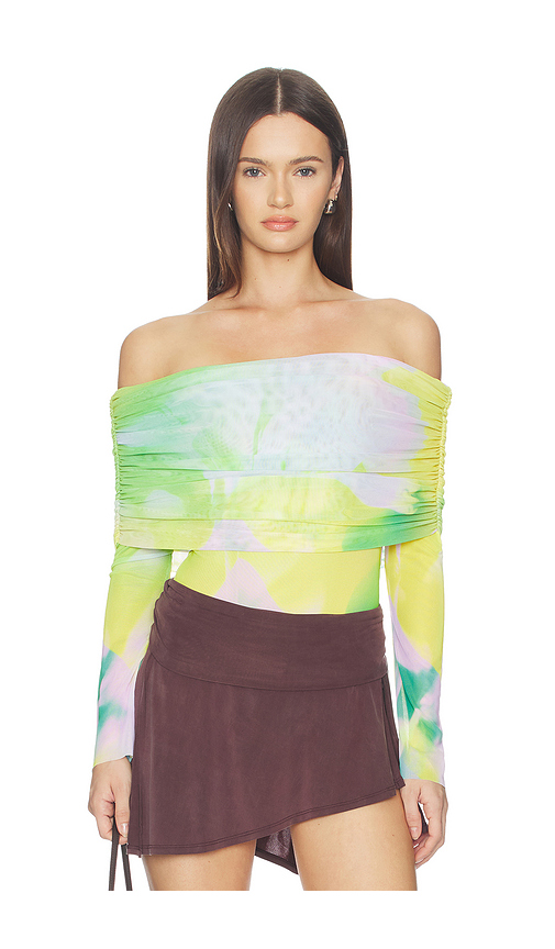 AFRM Maxine Bodysuit in Green,Yellow. 1X. Also in 2X, L, M, S, XL, XS