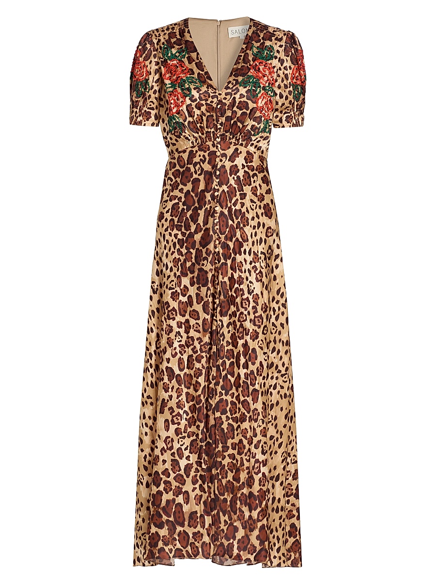 Women's Lea Floral Cheetah-Printed Midi-Dress - Cheetah Rose Plmt