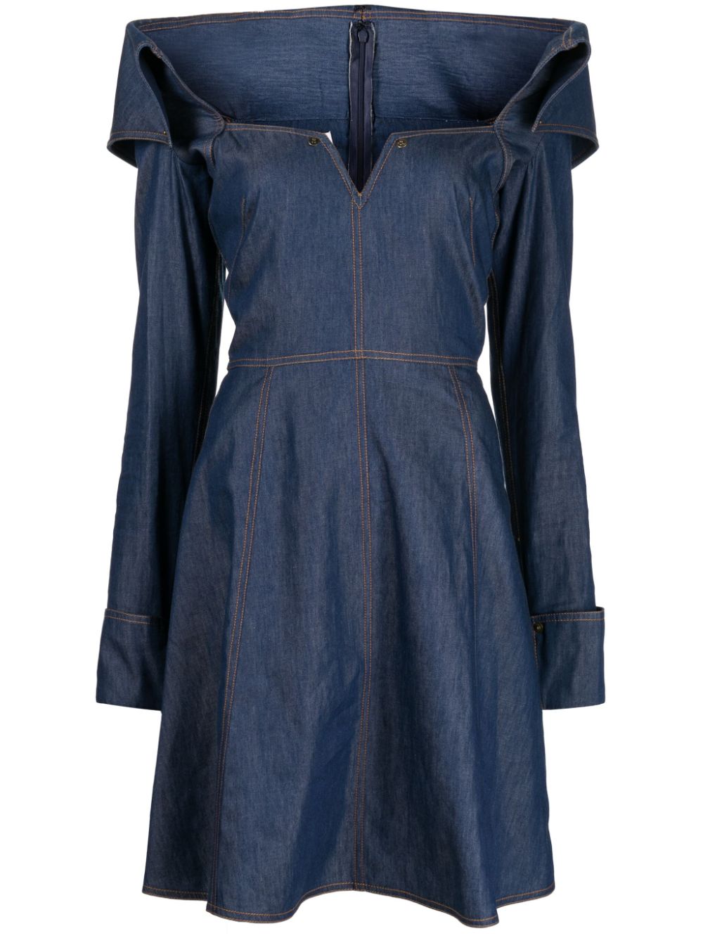 Bonded-seam washed denim minidress - Blue