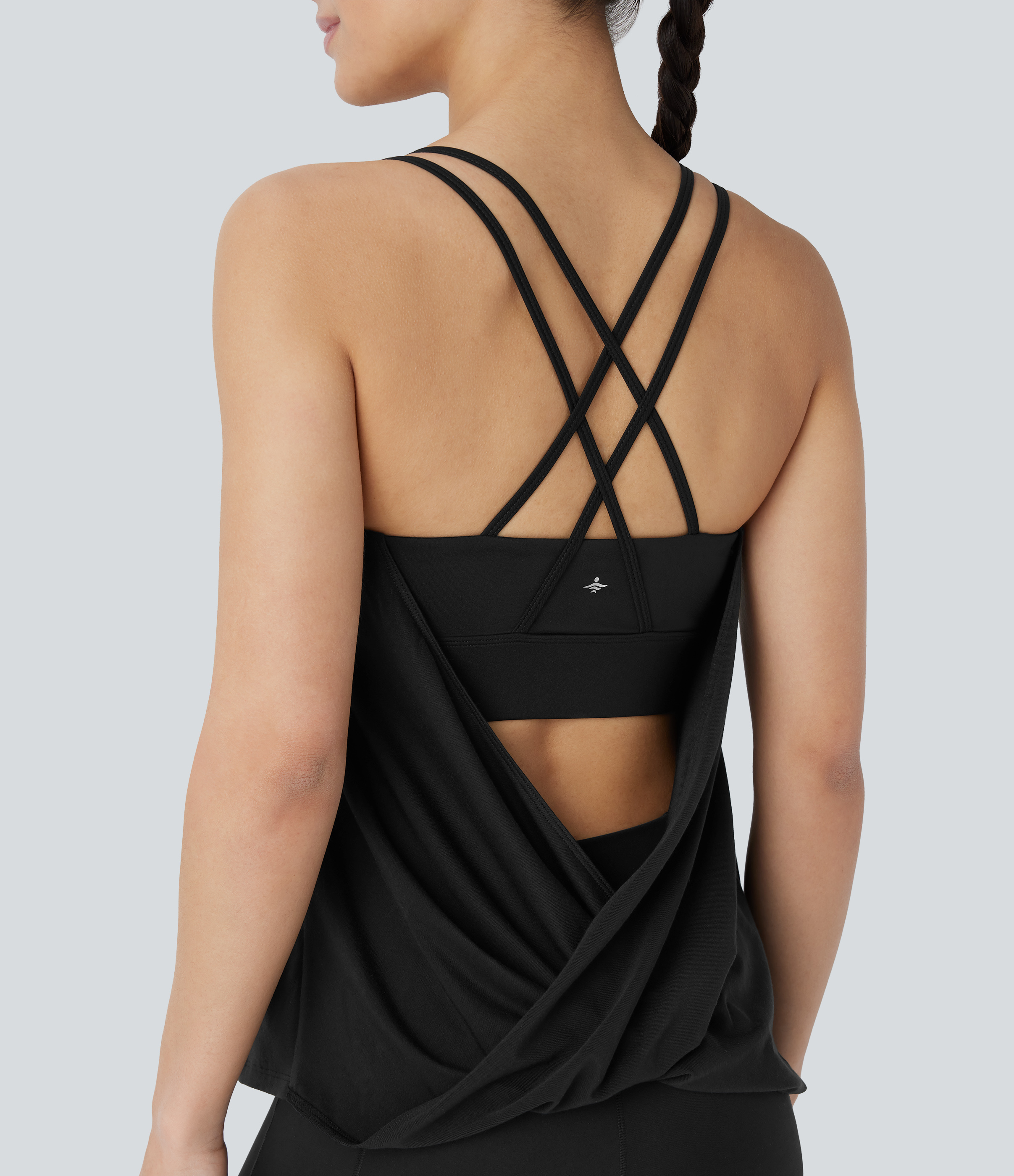 Double Straps Pleated Quick Dry Yoga Cami Top Tank Top - Black