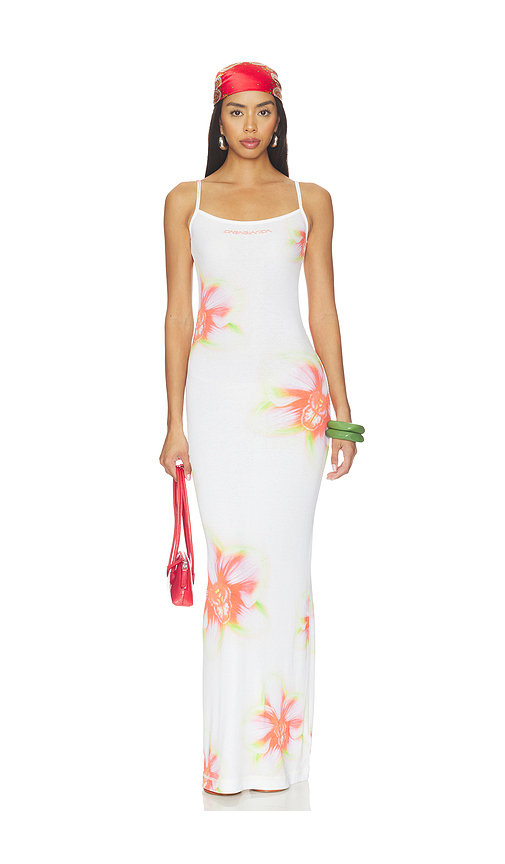 Casablanca Printed Soft Ribbed Dress in Cream. L. Also in XS