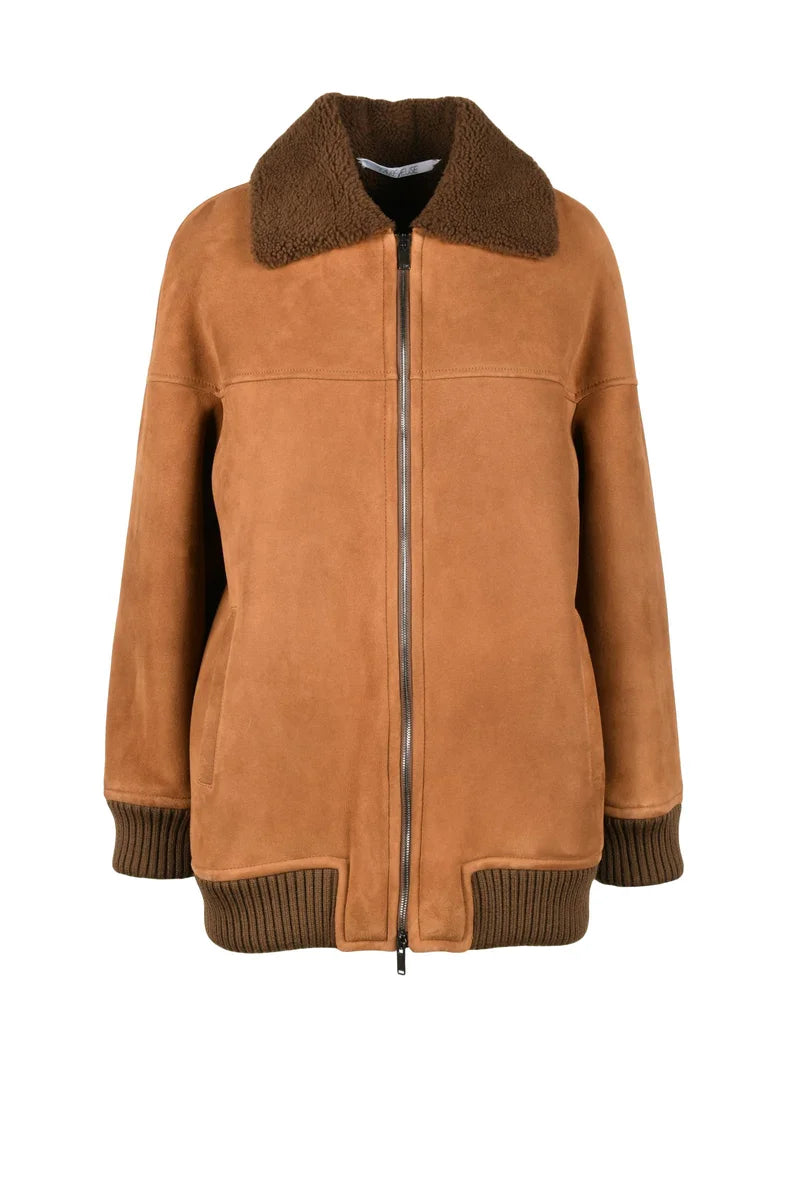 Suede Jacket Fur Lining - Brown
