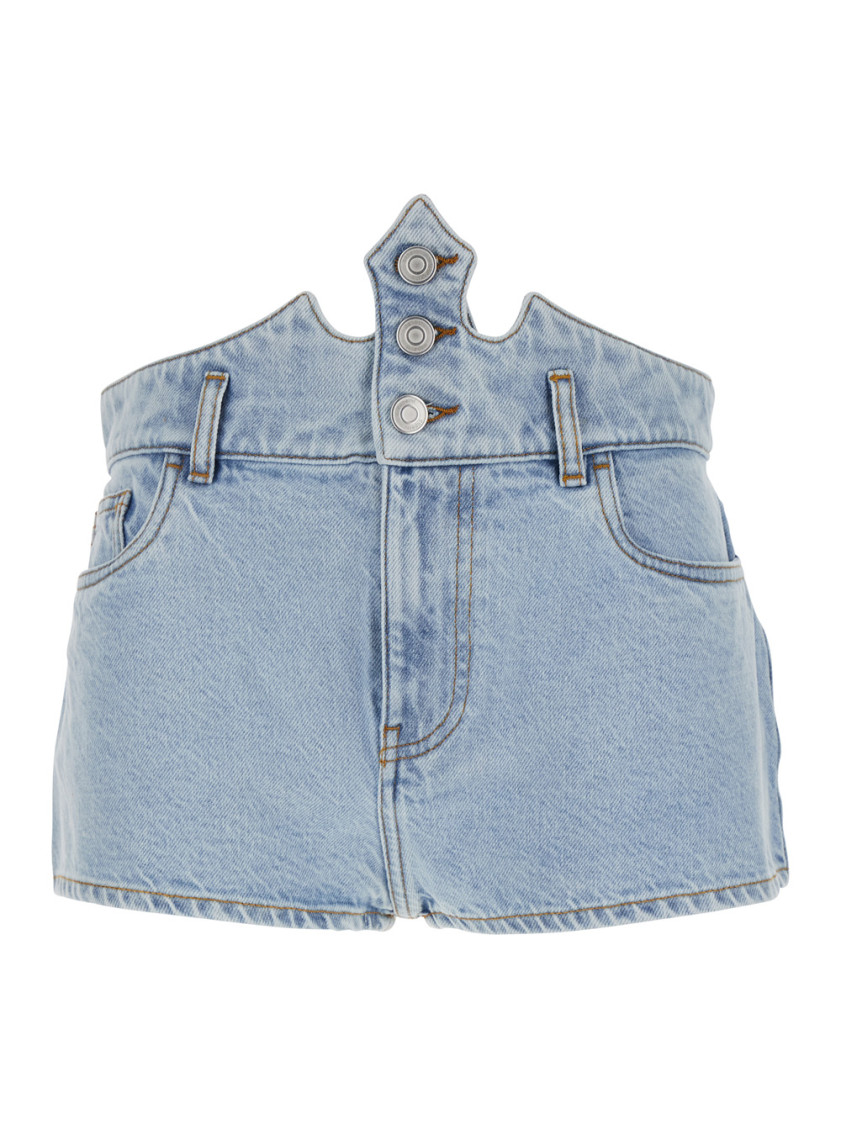 Blue Shorts With Crown-shaped Design In Cotton Woman