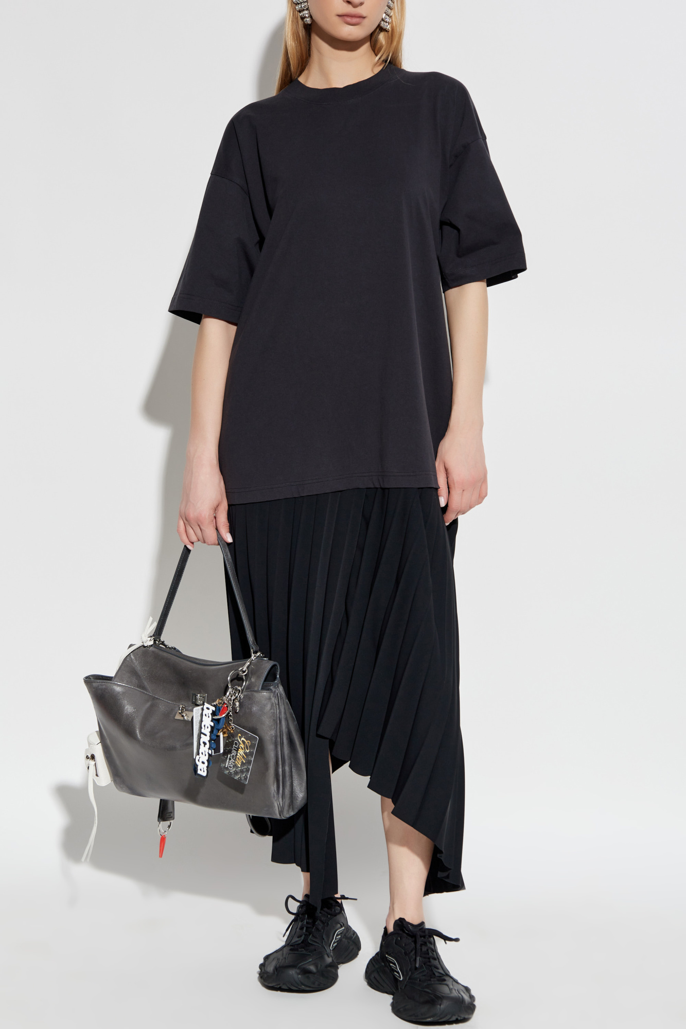Balenciaga Dress With Pleated Hem, Women's, Black