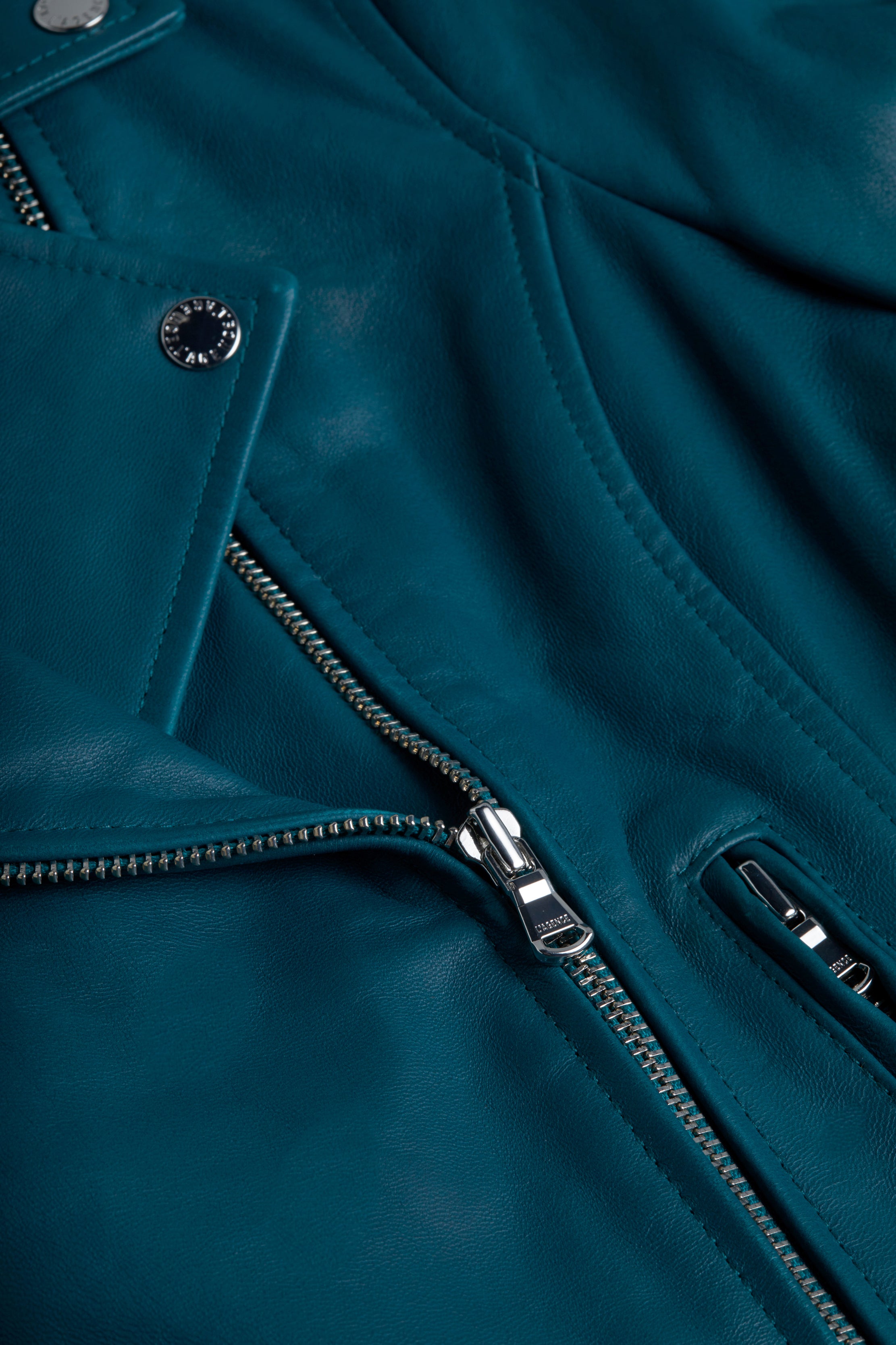 Leather Biker Jacket In Dark Teal