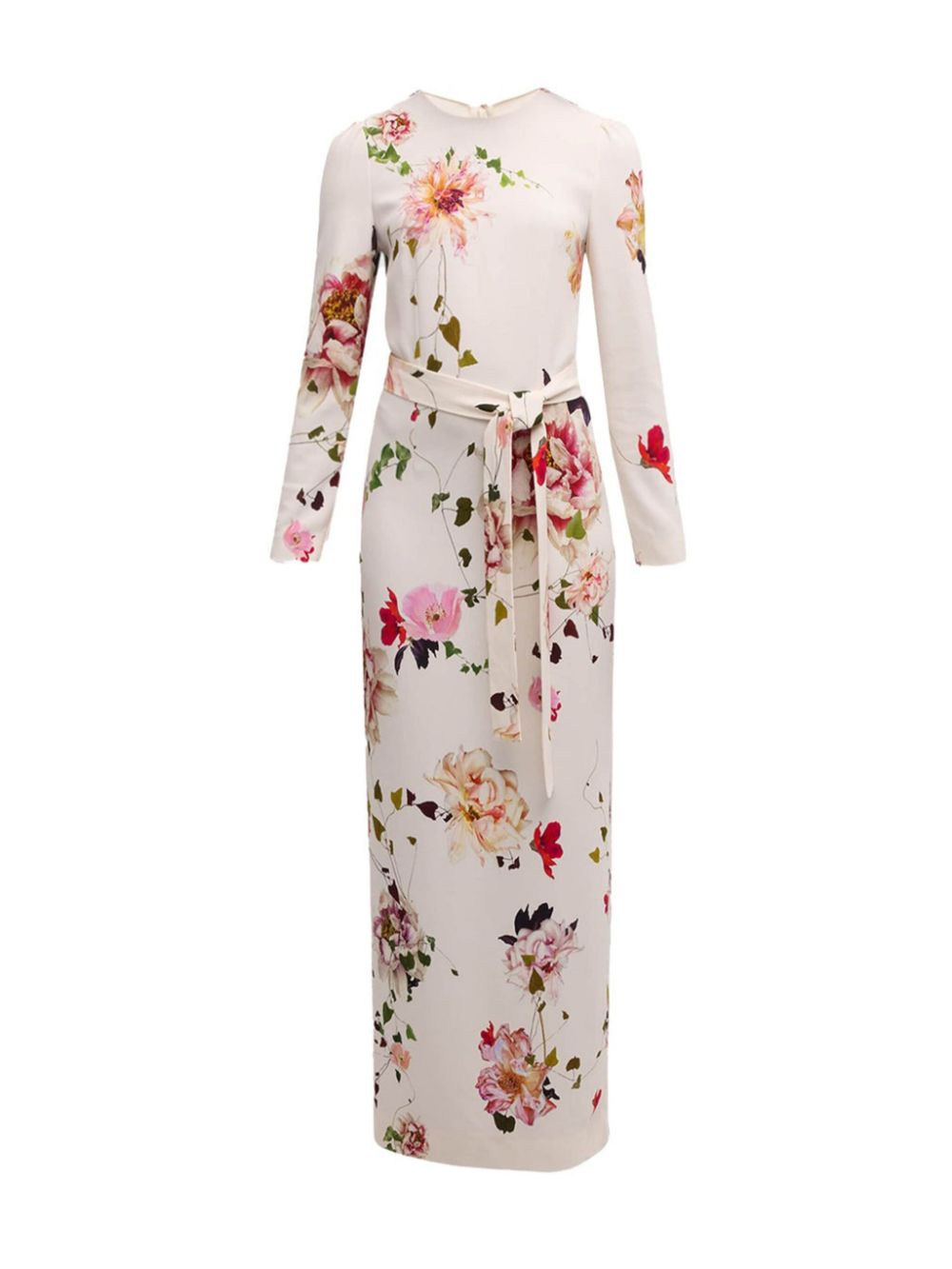 Floral-print belted gown - Neutrals