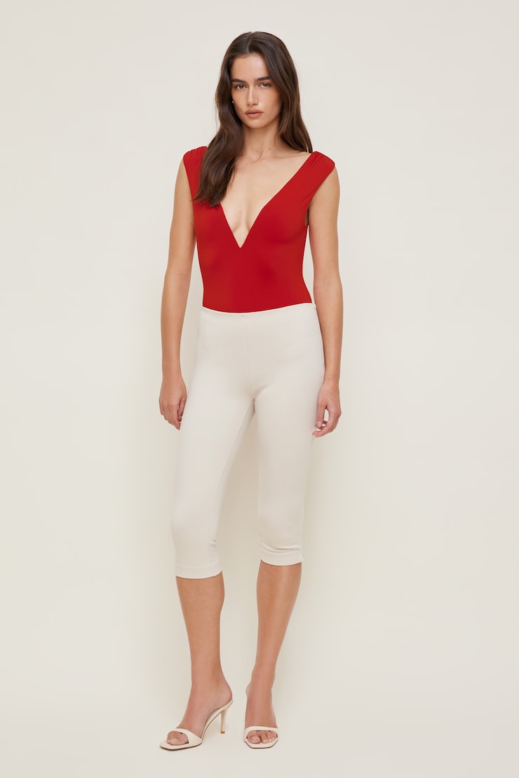 Sculpt Plunge Sweetheart Bodysuit - Red - Women Clothing