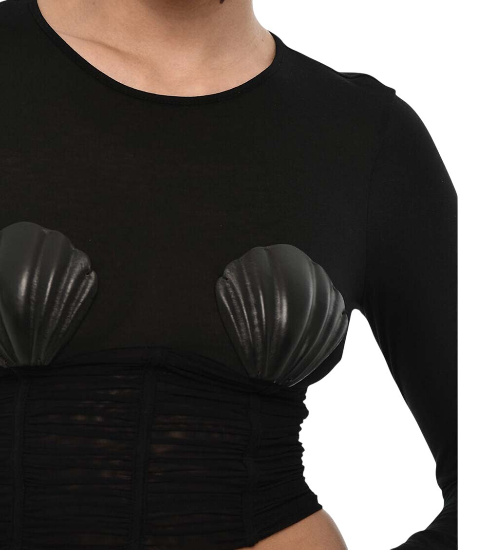 Black Embellished Crew Neck Top