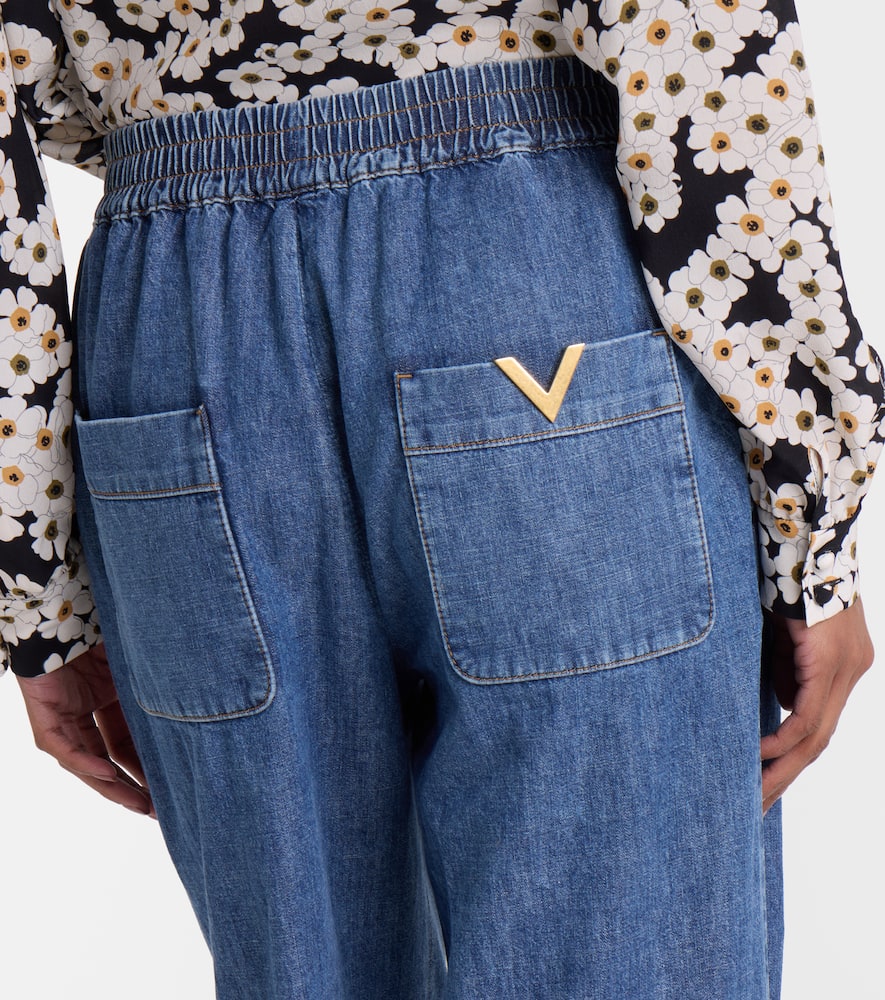Cotton chambray wide-leg pants