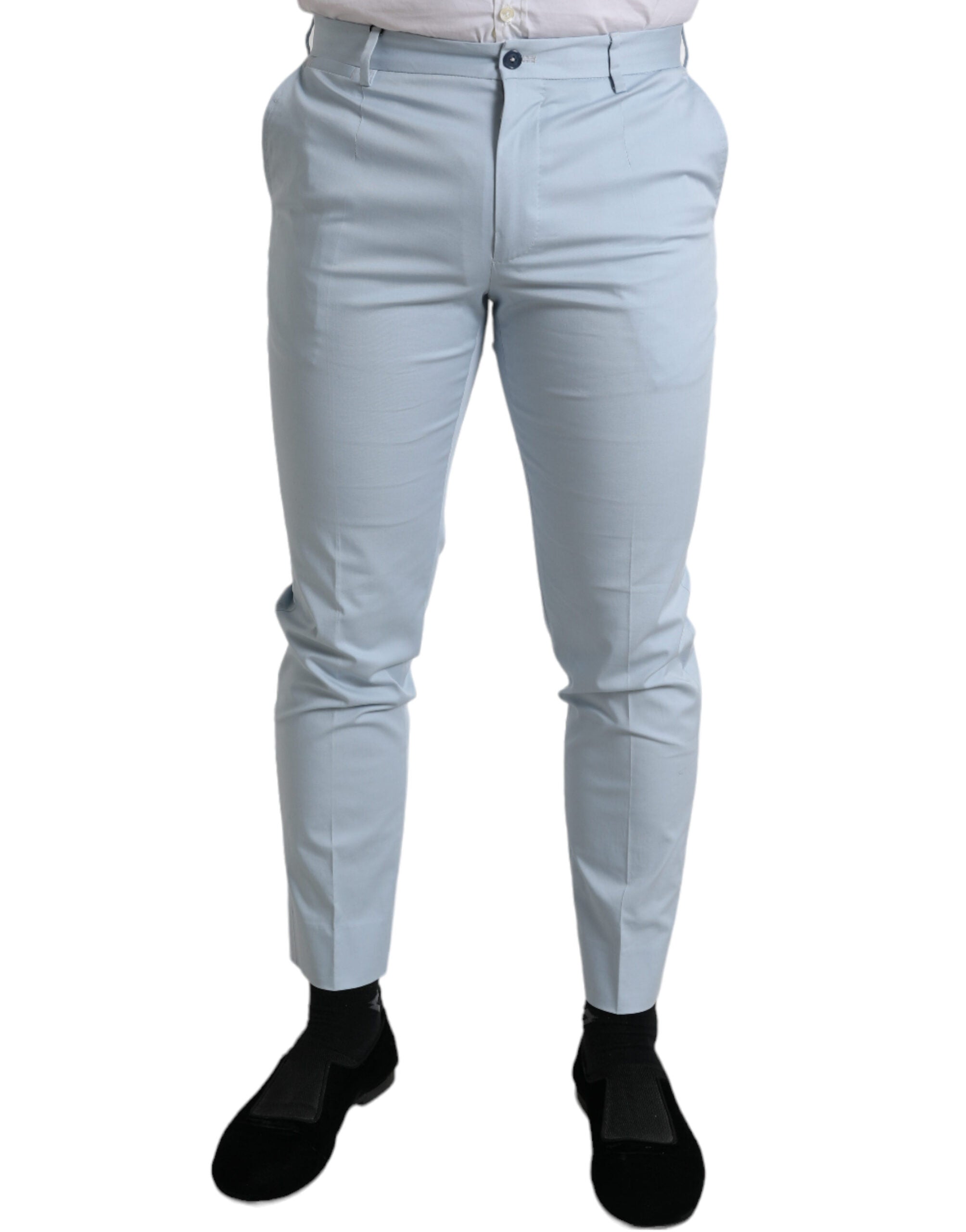 Cotton Stretch Skinny Trousers — Light Blue