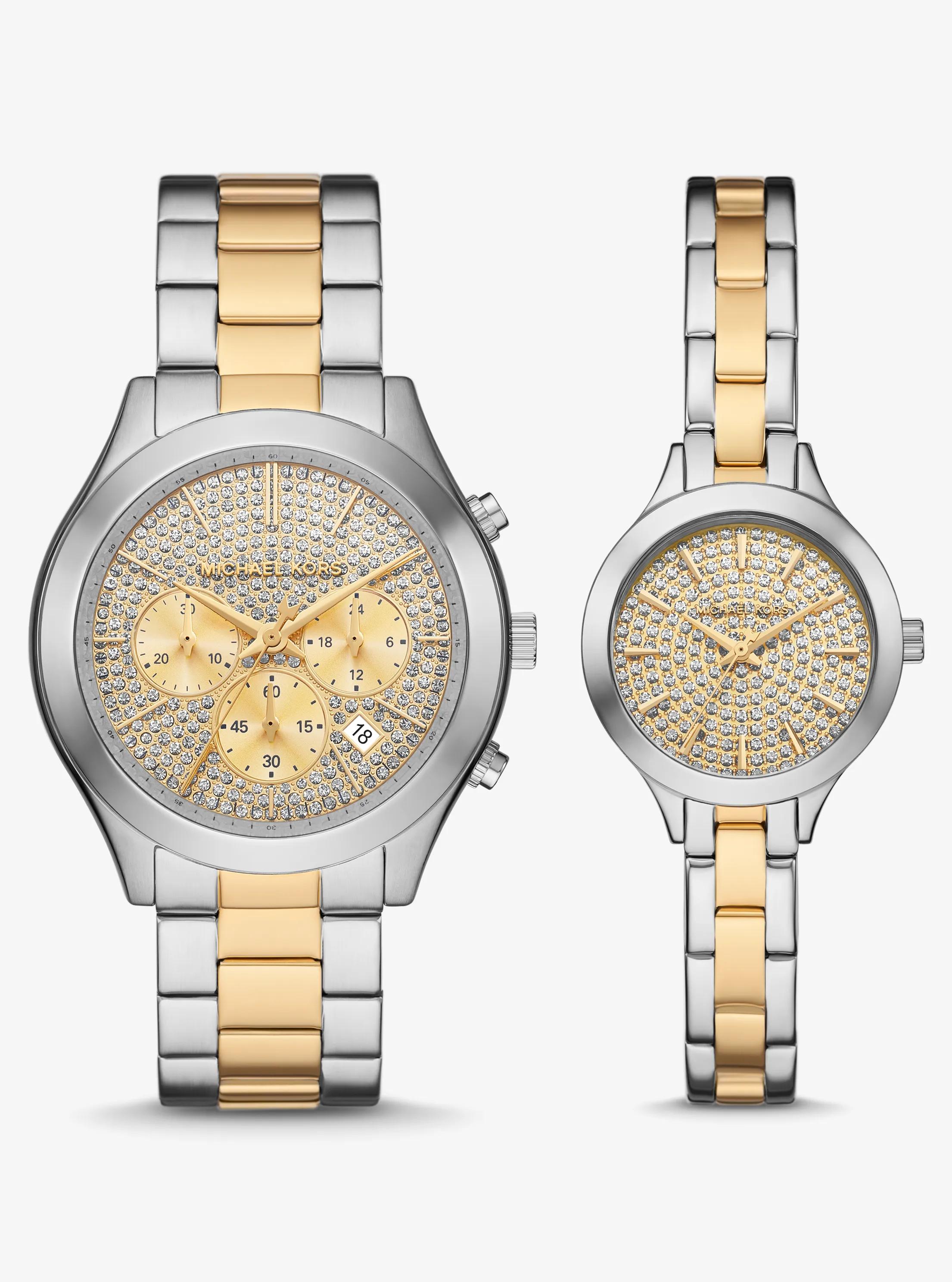 Aspyn His and Hers Pavé Two-Tone Watch Set in Silver - One Size