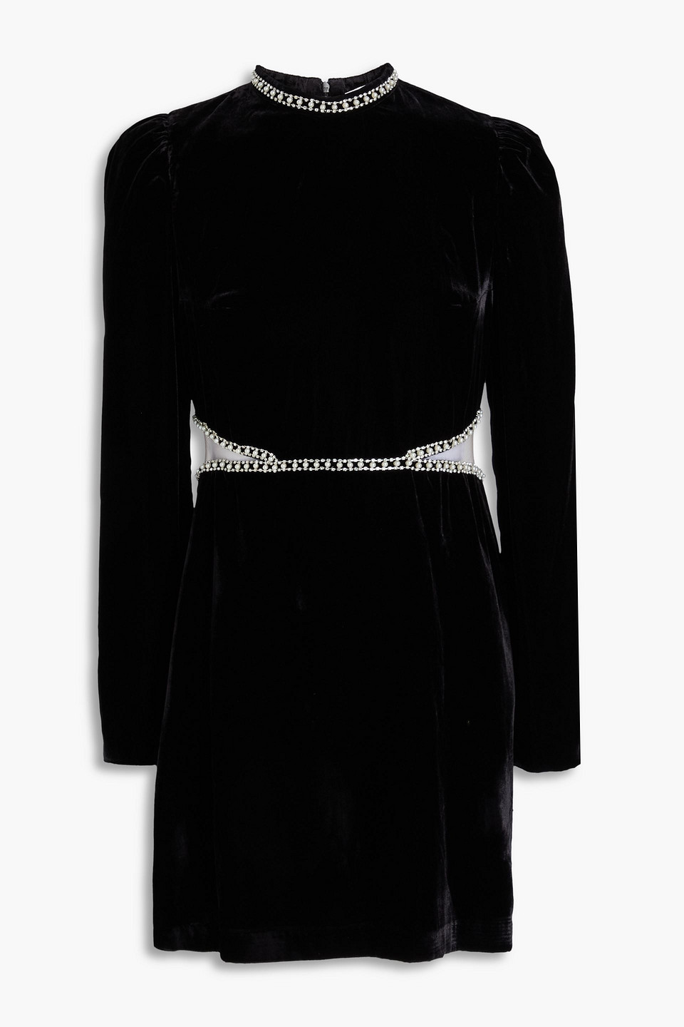 Embellished tulle-trimmed velvet mini dress - Black - FR 34
