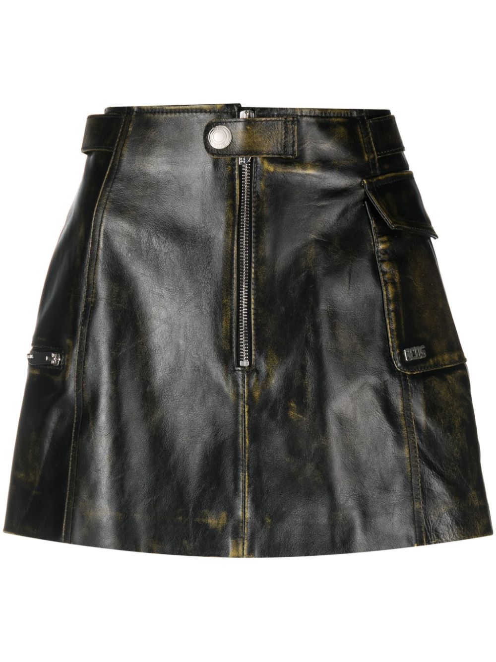 Biker leather cargo miniskirt - Black