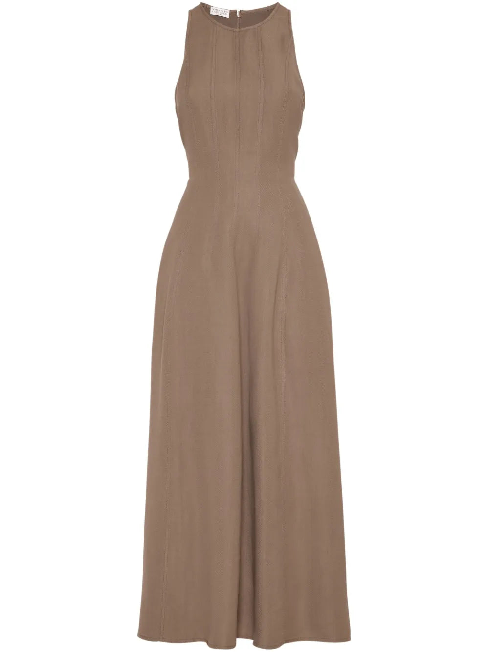 Flared Viscose-Linen Dress — Brown
