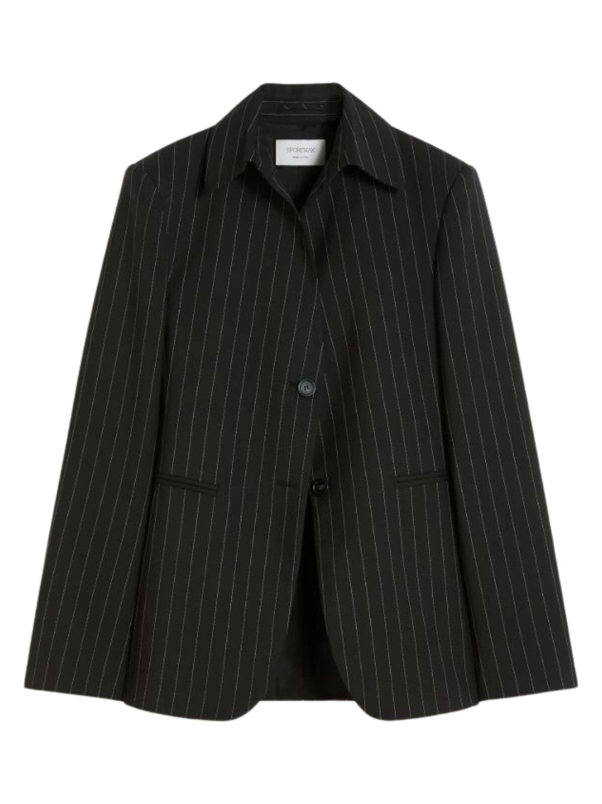 Black Stripes Shirt Collar Blazer
