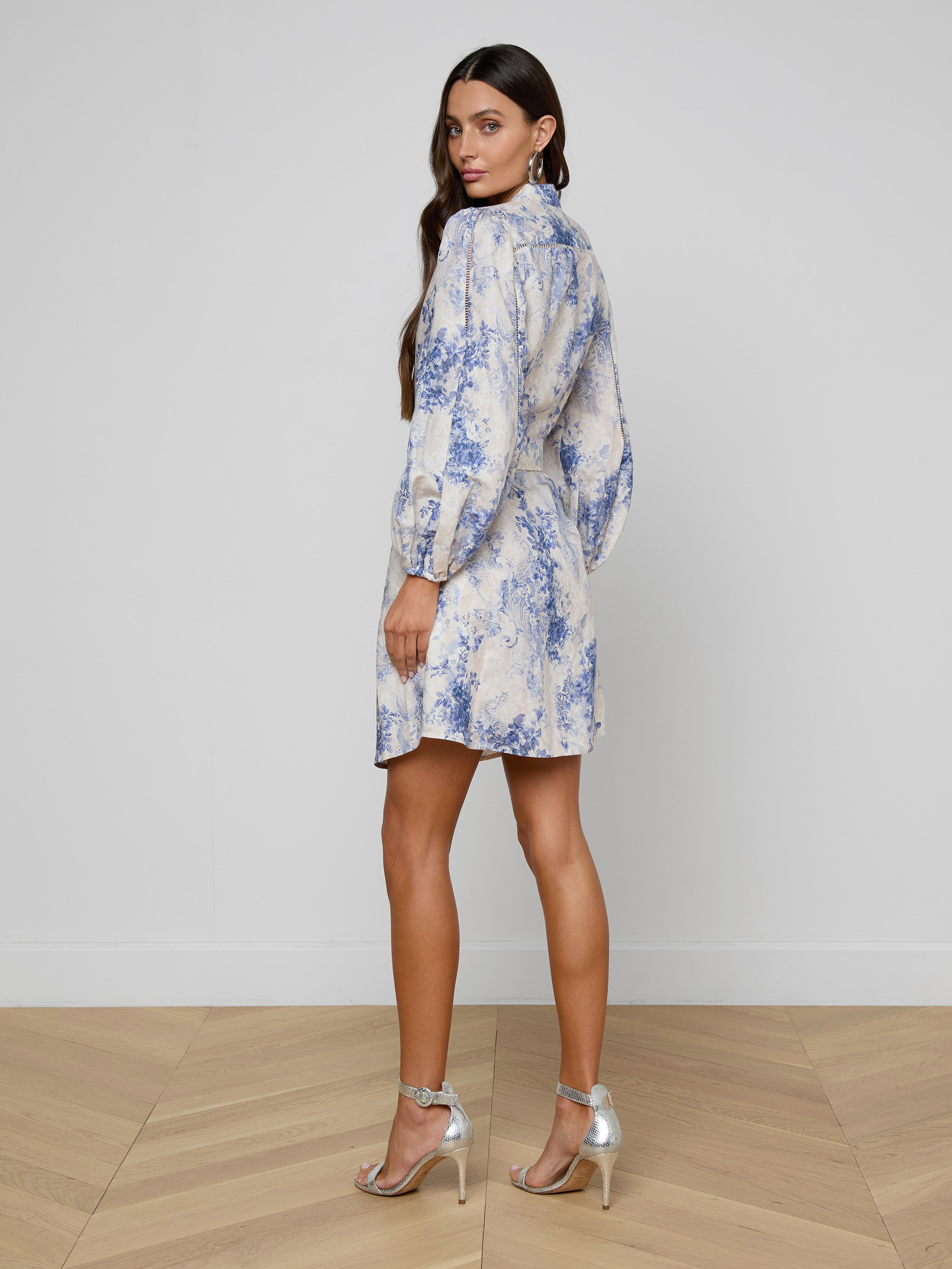 Kiersten Dress In Ivory/blue Watercolor Lace Paisley