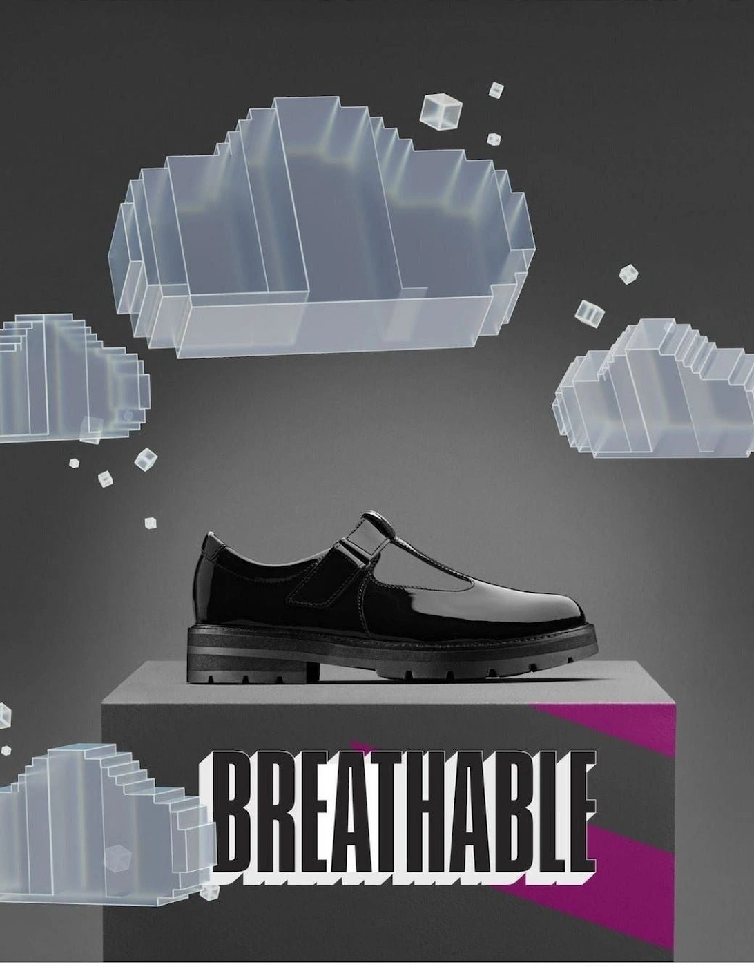 Clarks Prague Bril Kid black patent school shoe