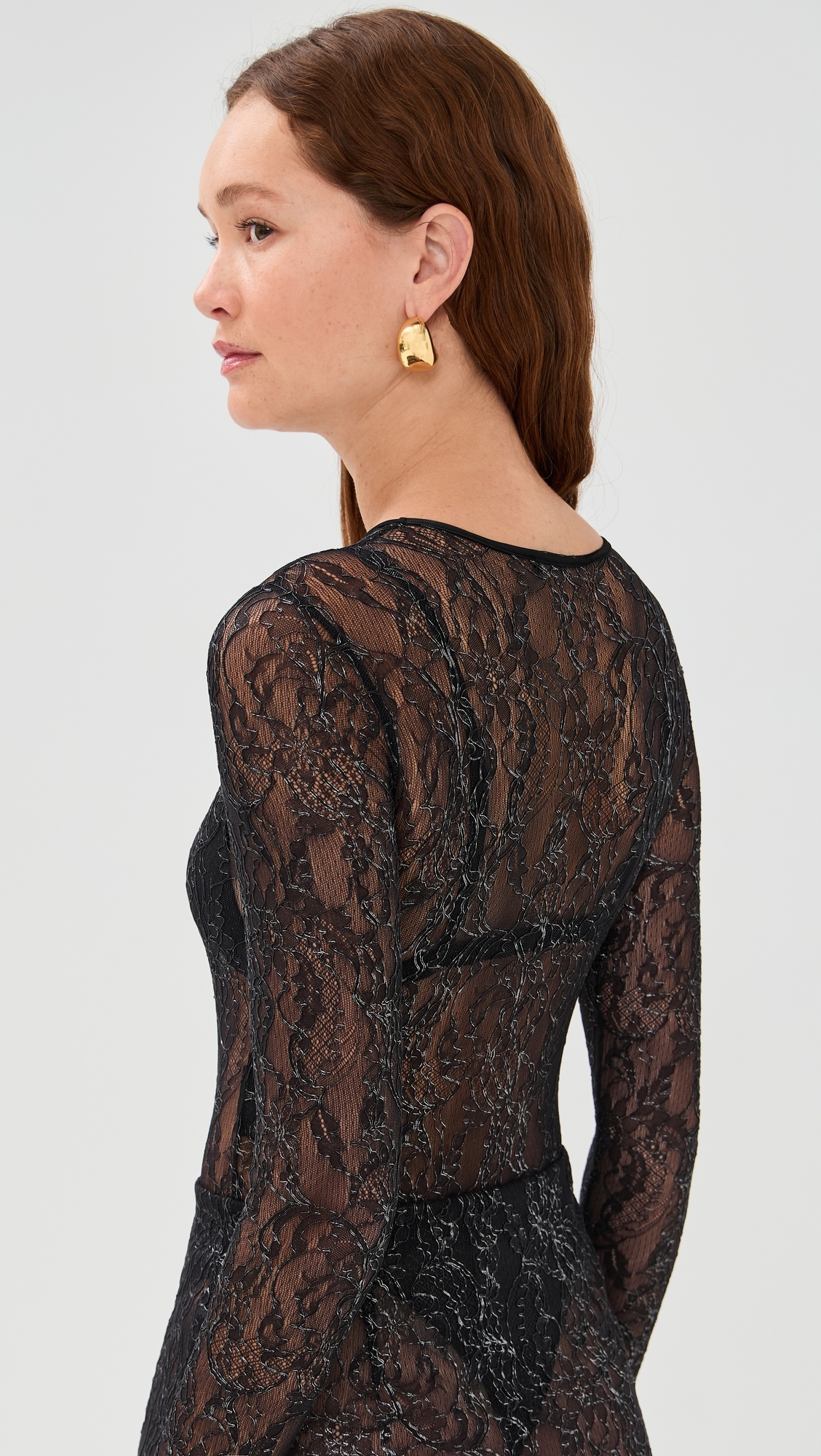 WARDROBE. NYC Lace Thong Bodysuit Black / Silver