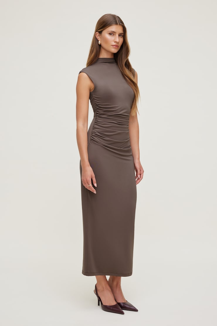 Bria Sculpt Maxi Dress - Brown - Women Clothing