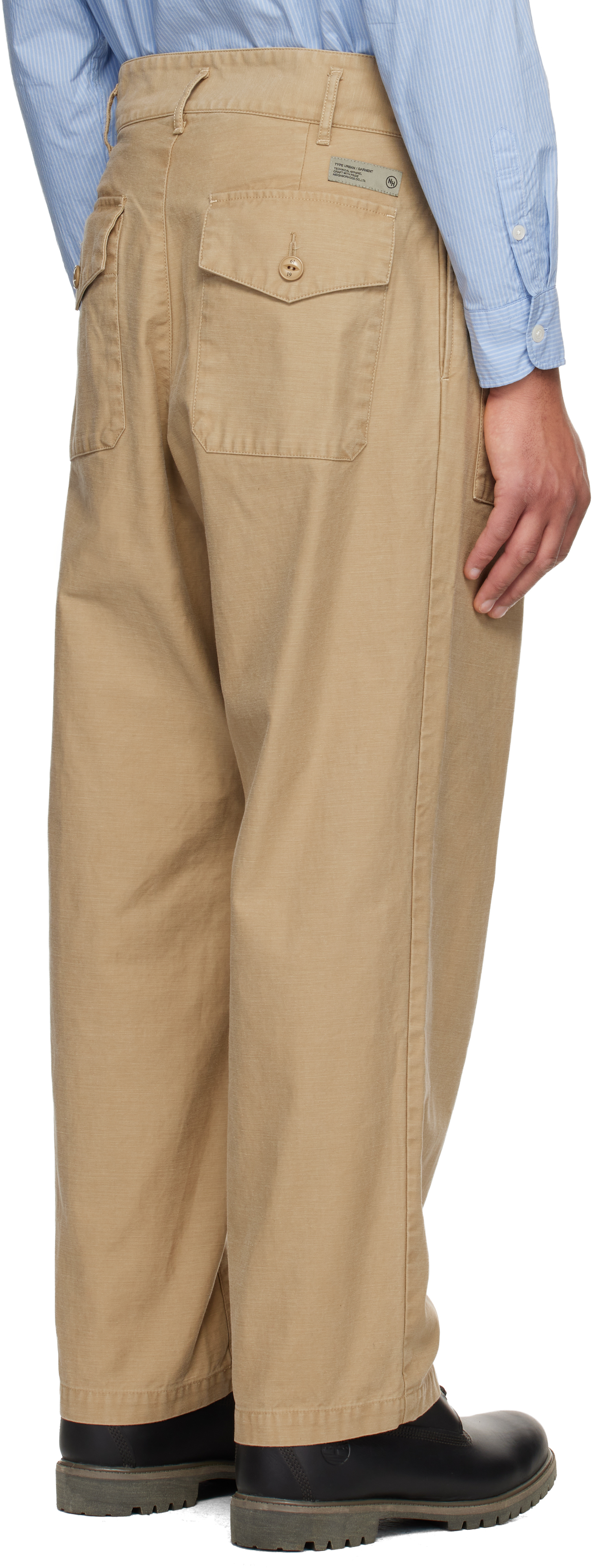 Beige Two Tuck Cargo Pants