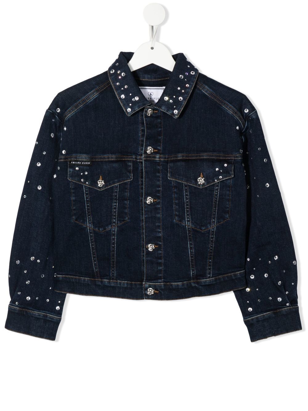 Crystal-embellished four-pocket denim jacket - Blue