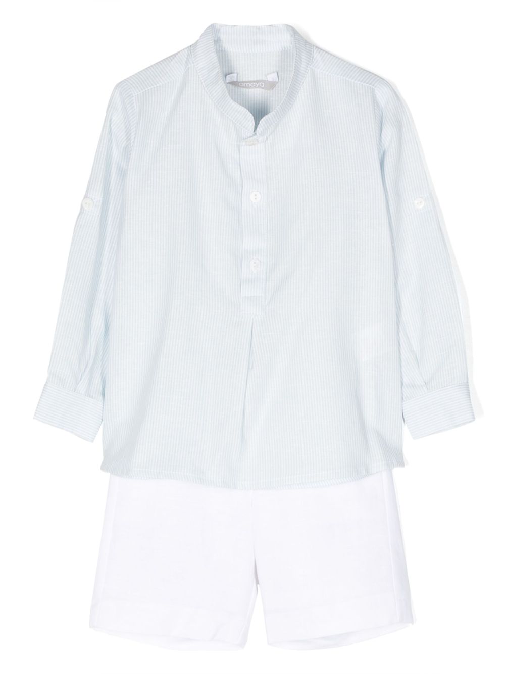 Pinstriped linen-cotton shirt and shorts set - Blue