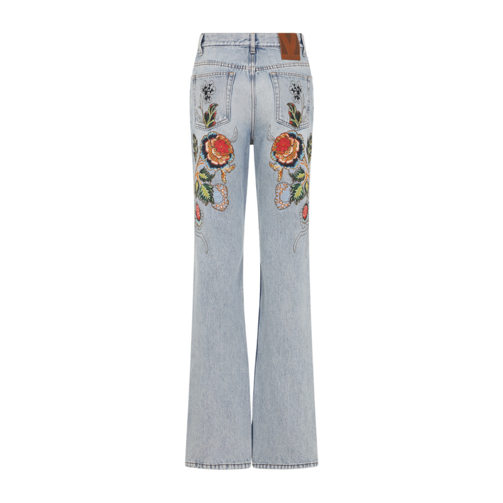 Denim 5 Pockets Embroidered Flowers Jeans