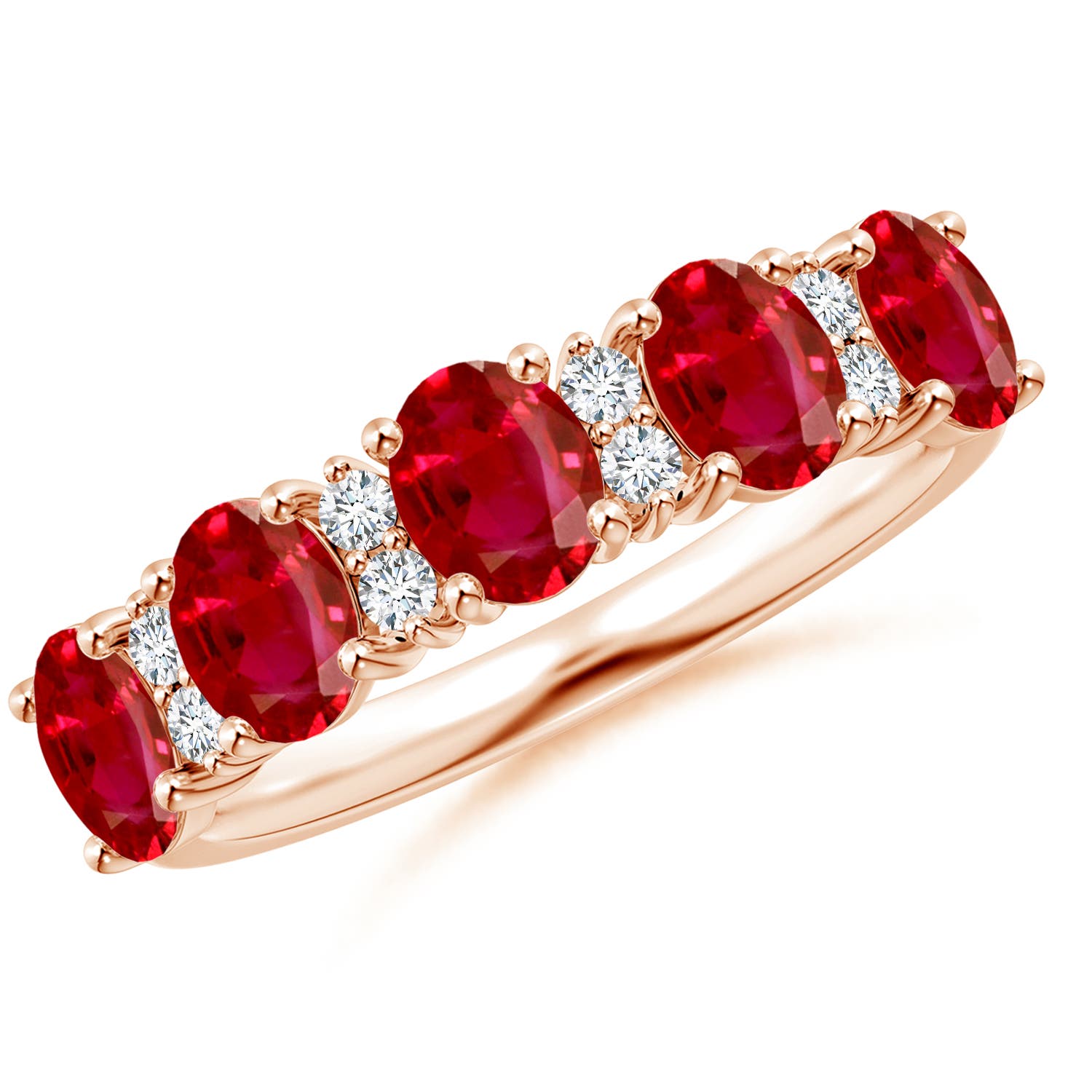 Angara 2.0 Carats Five Stone Ruby and Diamond Wedding Ring in 14K Rose Gold