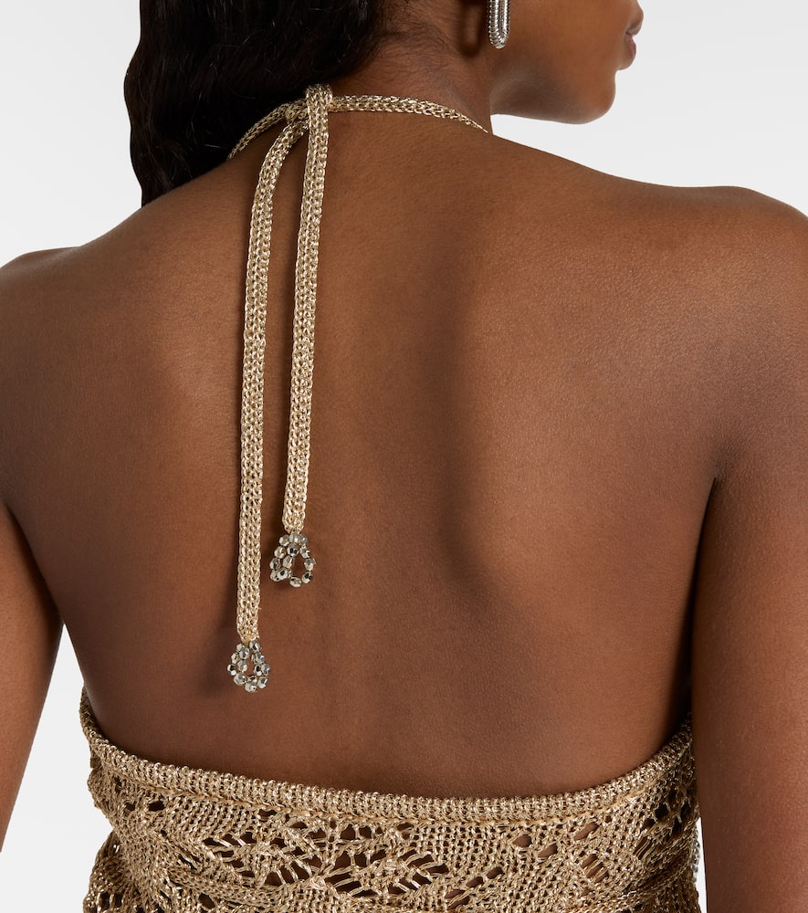 Crochet embellished lamé crop top