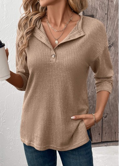 Modlily Light Coffee Tummy Coverage Long Sleeve T Shirt