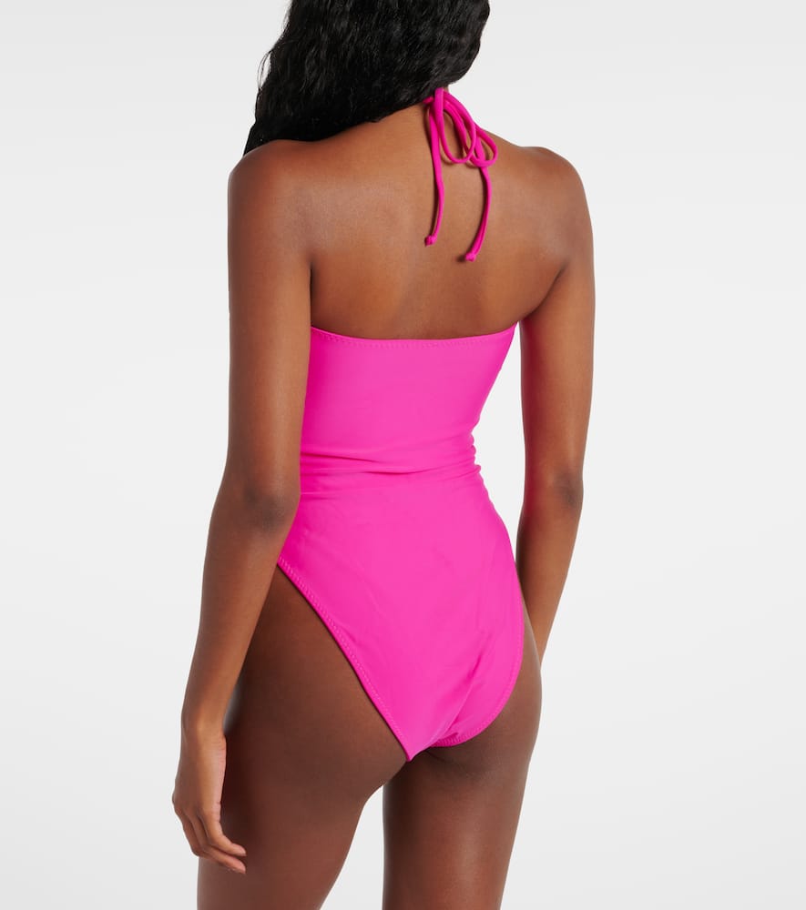 Floral-appliqué cutout swimsuit