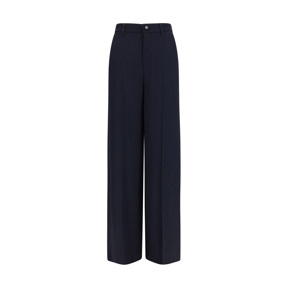 Diamond Jacquard Viscose Trousers — Blue