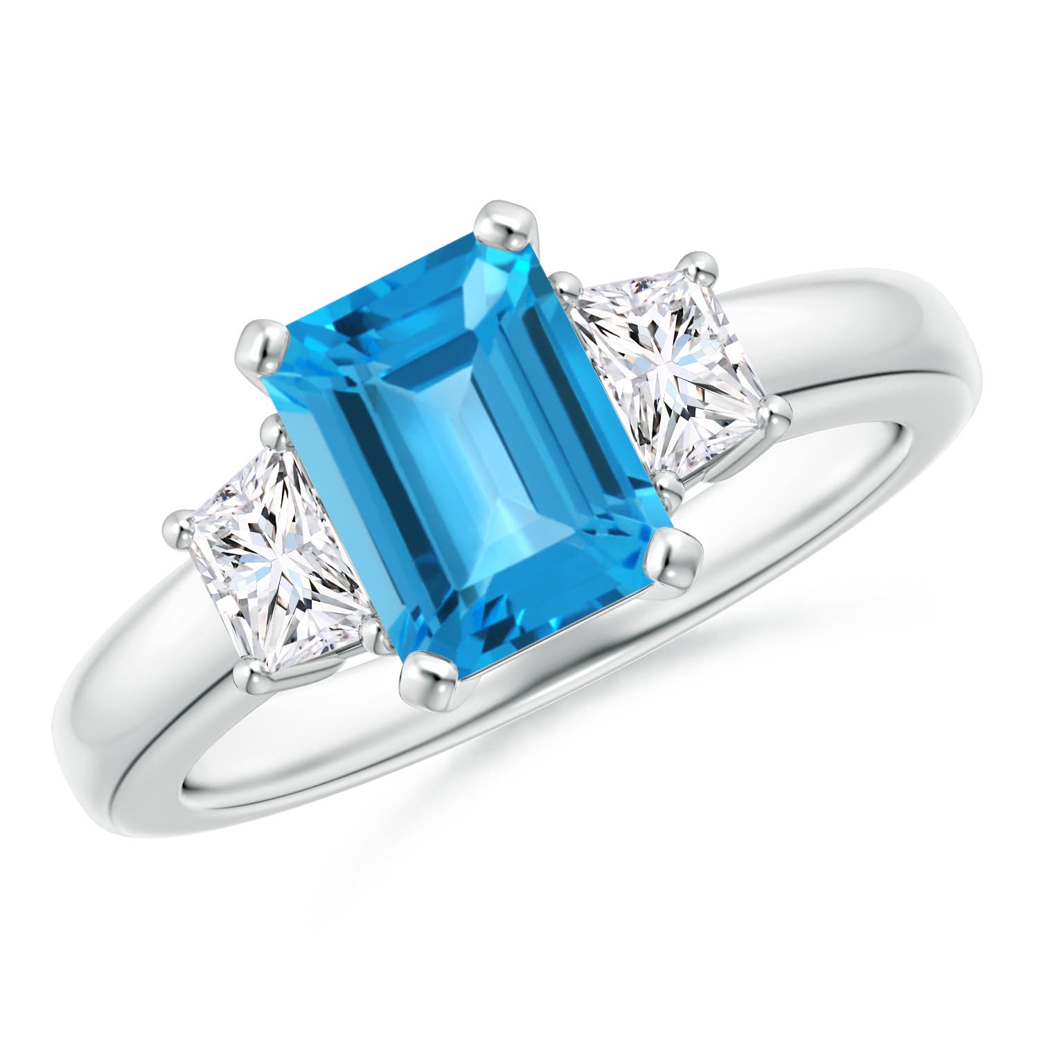 Angara 1.95 Carats Swiss Blue Topaz and Diamond Three Stone Ring in Platinum
